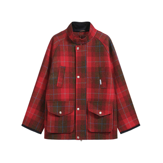 SCOTTISH RED TARTAN WOOL SAFARI JACKET