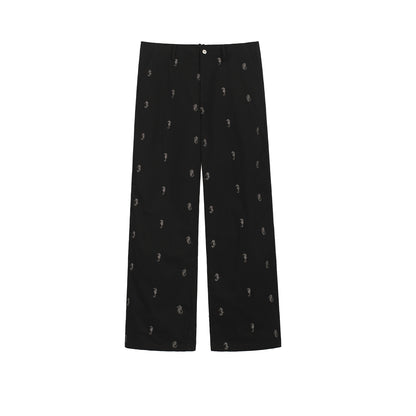 SEAHORSE EMBROIDERED STRAIGHT LEG PANTS