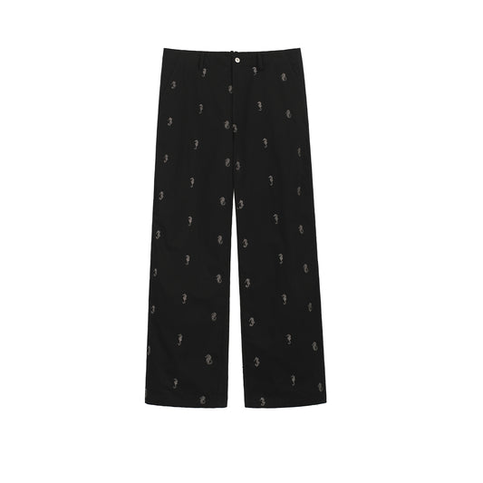 SEAHORSE EMBROIDERED STRAIGHT LEG PANTS