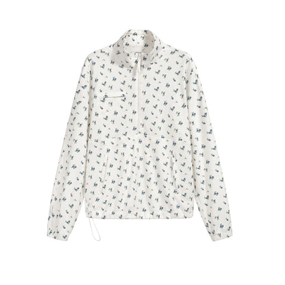 COTTON FLORAL MESH HALF ZIP JACKET