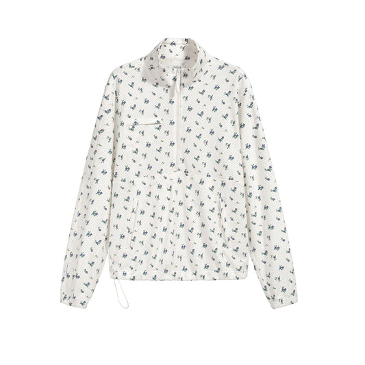 COTTON FLORAL MESH HALF ZIP JACKET