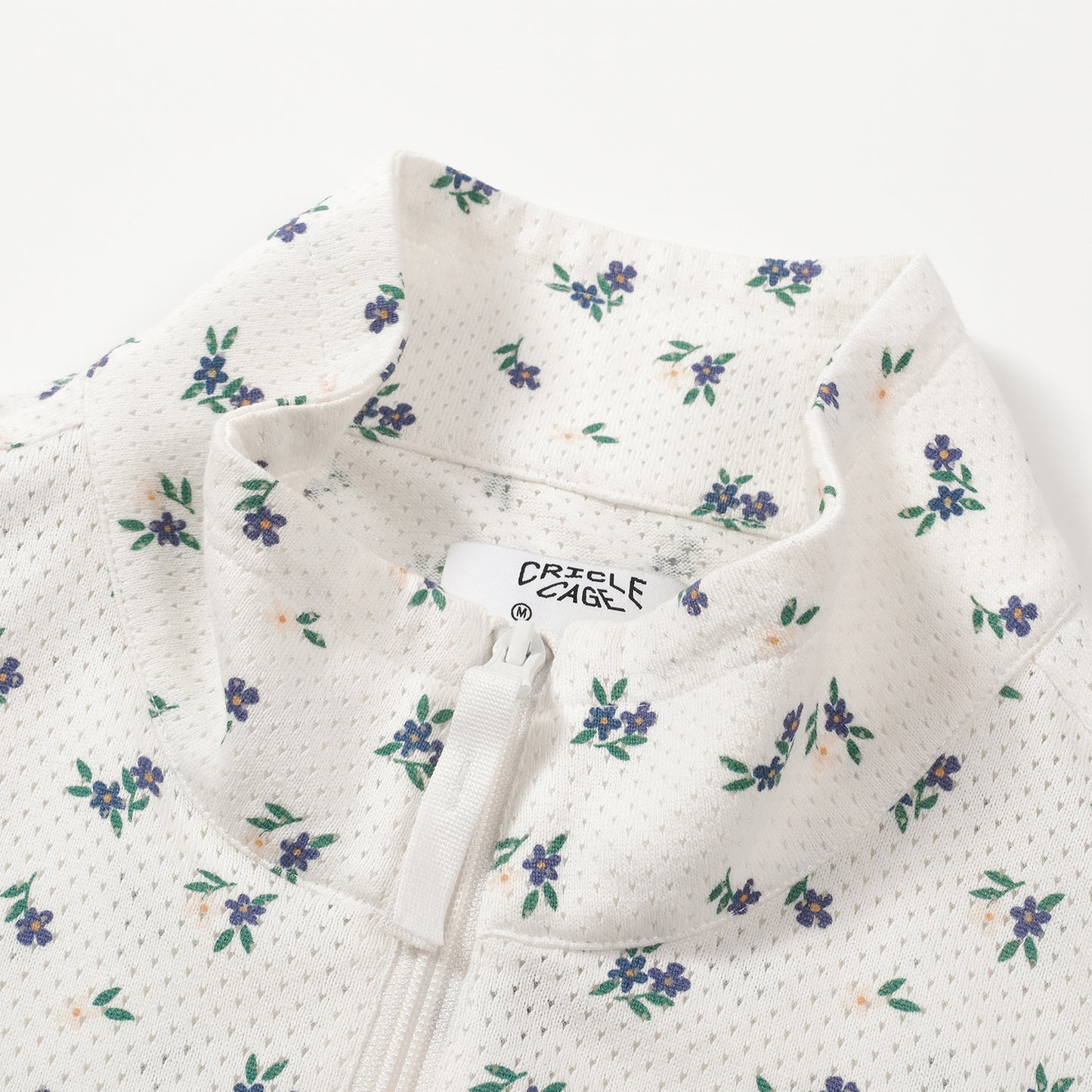 COTTON FLORAL MESH HALF ZIP JACKET