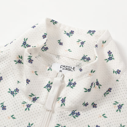 COTTON FLORAL MESH HALF ZIP JACKET
